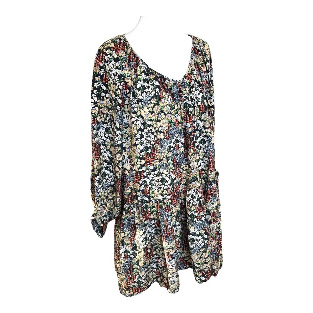 H&M WILDFLOWERS Boho Size XS Midi Length Floral Puff Sleeve Gypsy Peasant Dress